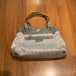 Silver and gray Coach shoulder bag
